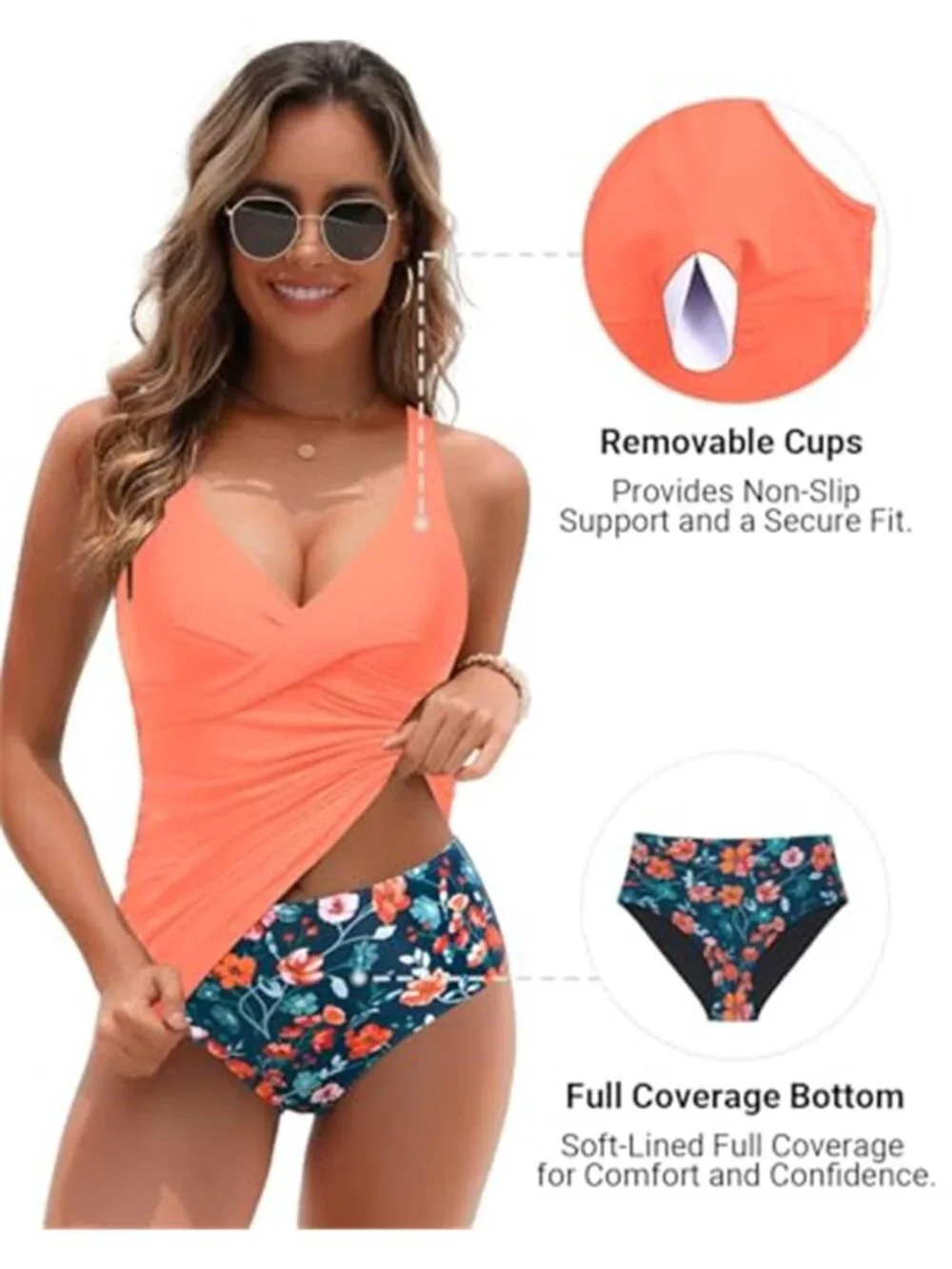 Tankini Swimsuit for Women Two Piece Tummy Control Bathing Suit V Neck Twist Top